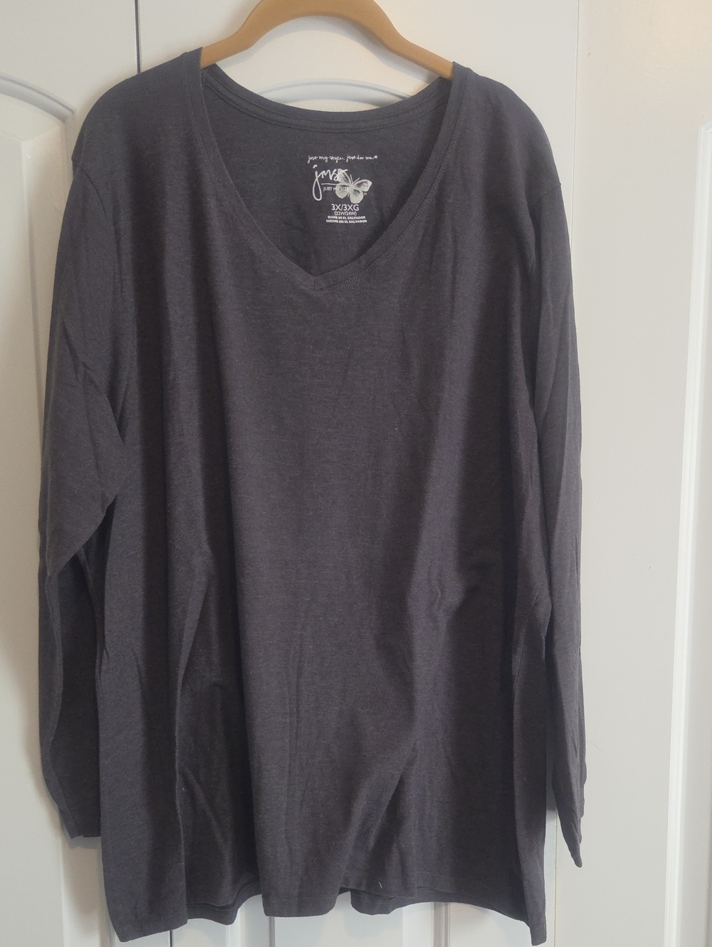 Just My Size Womens V-Neck Long Sleeve Teeshirt- Charcoal Gray